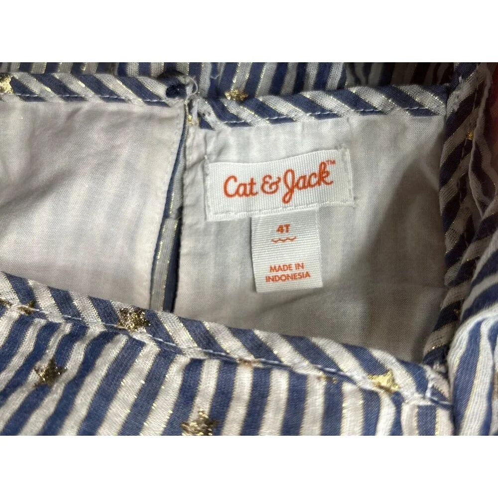 Cat and Jack Girl‎ Dress Blue/white stripes sparkly metallic stars/stripes, 4T